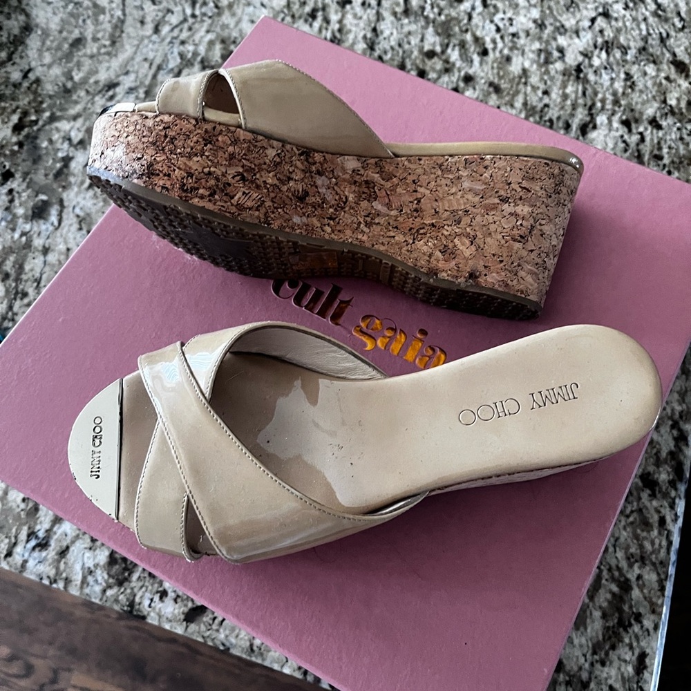 Jimmy Choo Beige Wedge Sandals